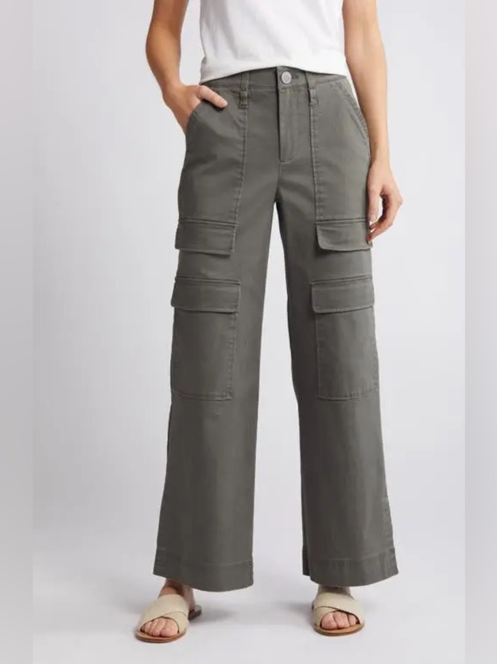 Wit & Wisdom Ab’solution Skyrise Wide Leg Cargo Pants Olive Size 8 NWOT